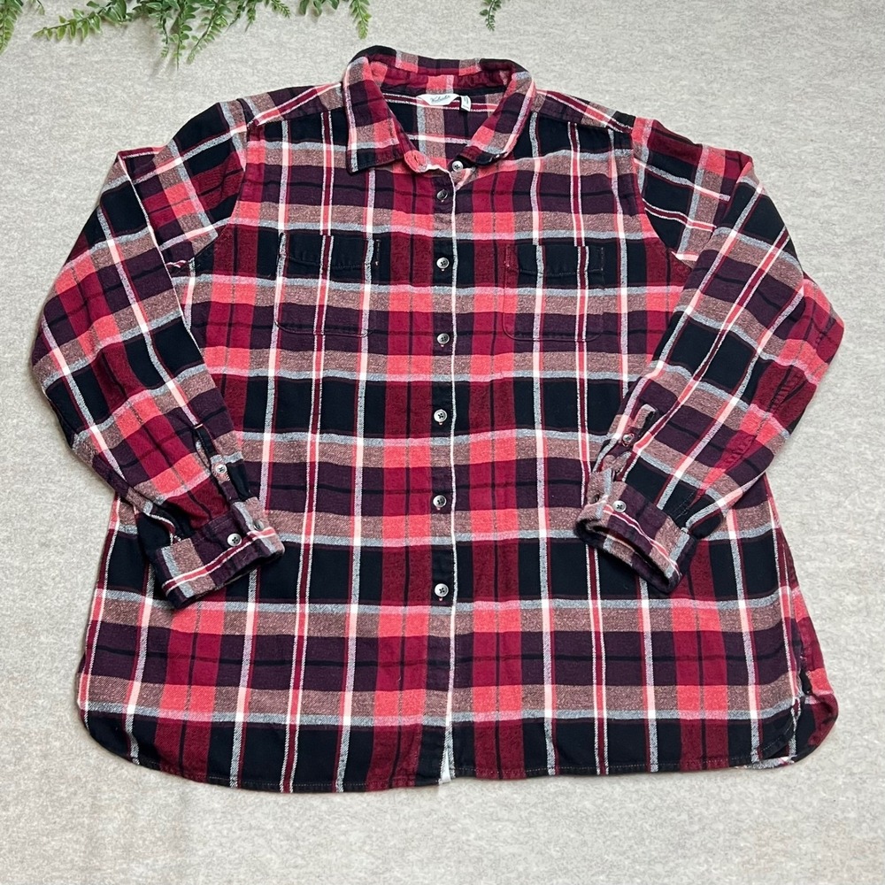 Gorpcore Woolrich Red Black Plaid Flannel Button Down Shirt Cotton Womens XXL